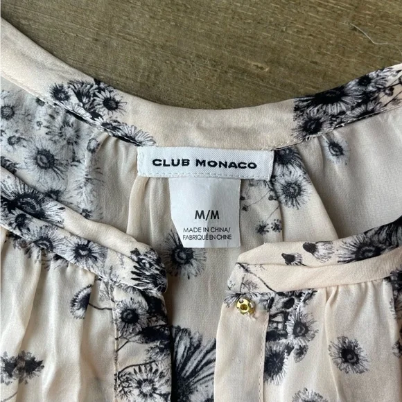 Club Monaco Floral Sleeveless 100% Silk Blouse - Champagne - Picture 3 of 8